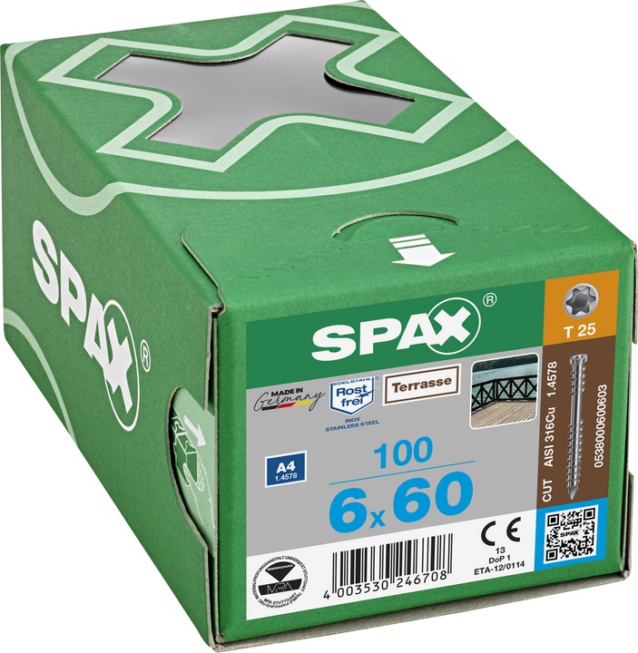 Actual product image Spax Wood construction screw R 88192 Cylinder head T-STAR 6 x 60/28 -T A 4 w.CUT-Sp. (100 Screws per piece)