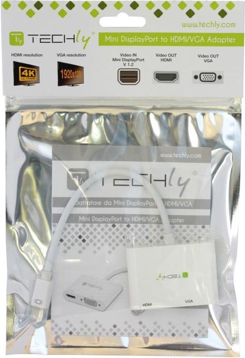 Produktbild Techly IADAP-MDP-VGAH12. Kabellänge: 0,15 m, Anschluss 1: Mini DisplayPort, Anschluss 2: HDMI + VGA (D-Sub) (HDMI, Mini DP, 6 cm)