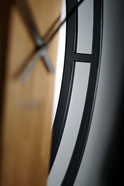 Image du produit Flexistyle Horloge mural silencieux ovale moderne en métal et bois pour intérieur (50 cm)