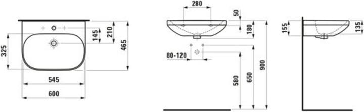 Actual product image Laufen Washbasin LUA 60x46cm w ÜL 1 HL-A manhattan (460 mm, 600 mm)