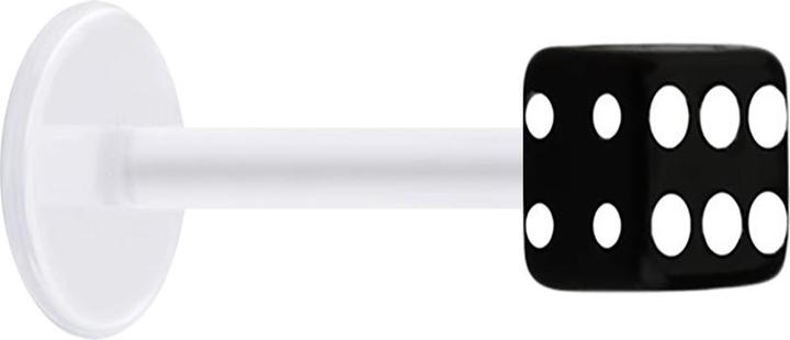 Produktbild Star Piercing Micro Labret transparent mit Würfel schwarz (Bioflex, ohne Messing, Acryl)