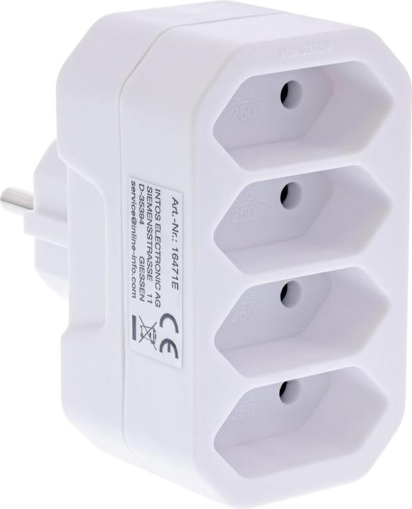 Actual product image InLine Socket outlet adapter, CEE7/17 to 4x Euro socket, with enhanced touch protection, white (CEE 7/3, 4x)