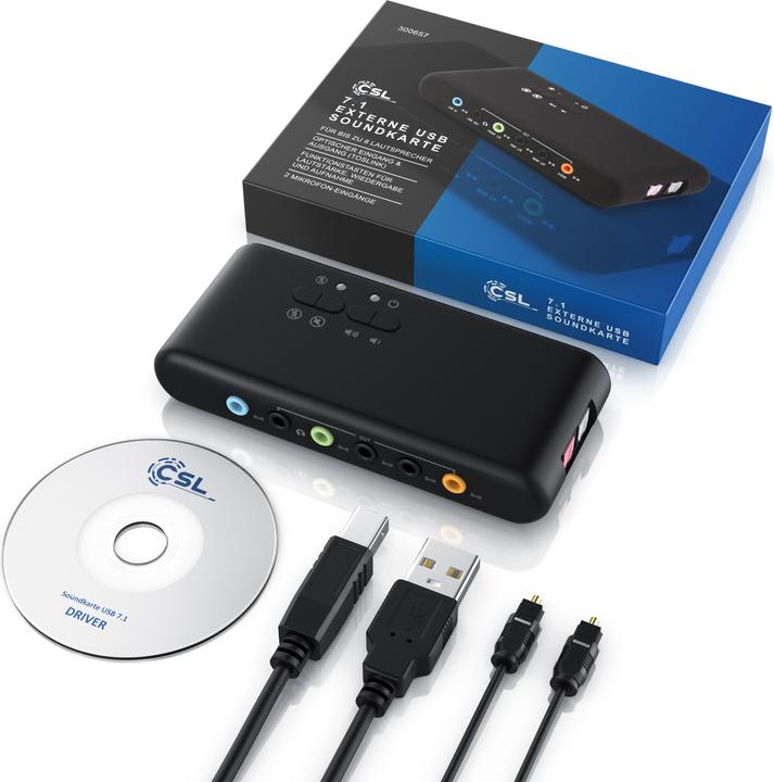 Actual product image CSL USB sound card 7.1 Surround, external, for up to 8 speakers, Dynamic 3D Surround, driver (USB 2.0)