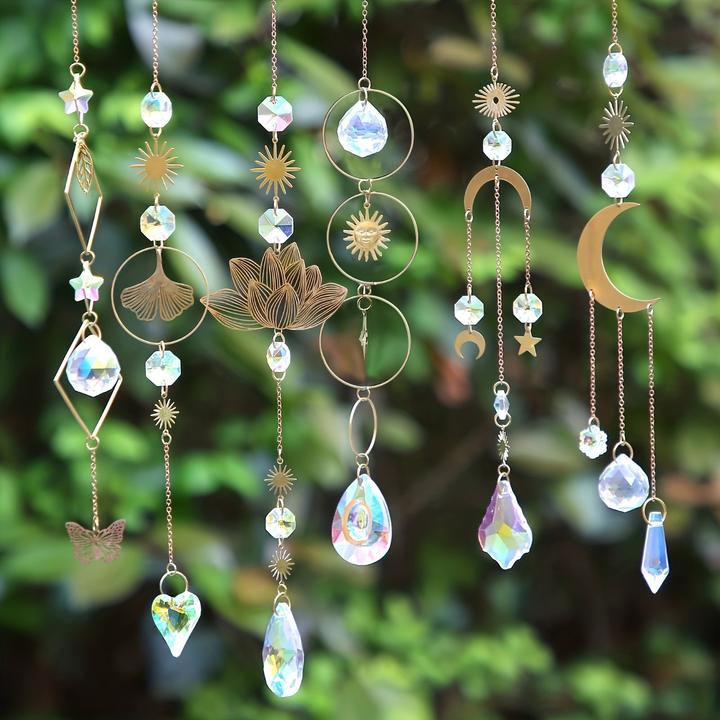Alopini 6pcs Vibrant Crystal Suncatcher Set avec verre & métal pendentif - Parfait pour les fenêtres, la