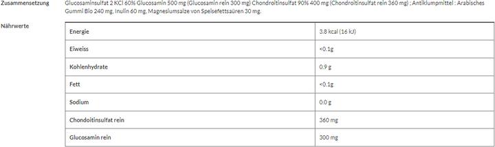 Nutritional values and ingredients Nova GC Flex Nova Flex Glucosamine and Chondroitin (120 Piece, Pills, 203 g)