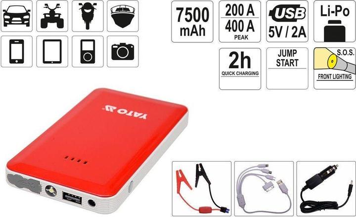 Actual product image Yato Multifunctional car battery charger (7500 mAh, 27.75 Wh)