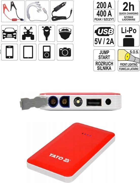 Actual product image Yato Multifunctional car battery charger (7500 mAh, 27.75 Wh)