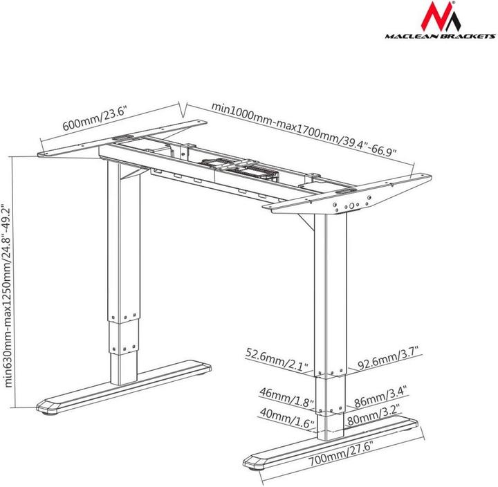 Actual product image Maclean MC-763 MC-763 Electric Sit-Stand Desk Frame