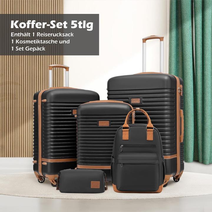 Actual product image Coolife 5-teiliges Trolley-Set mit Reiserucksack und Kulturbeutel (93 l, Hand luggage (up to 50 litres), M (50 - 90l), L (90 - 115l))