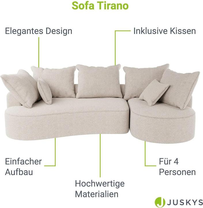 Produktbild Juskys Sofa Tirano mit Ottomane rechts - Bouclé Creme (2-Sitzer)
