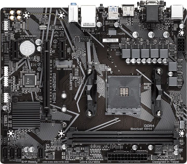 Produktbild Gigabyte A520M S2H 1.0 Prozessorfamilie AMD, Prozessorsockel AM4 (AM4, AMD A520, mATX)