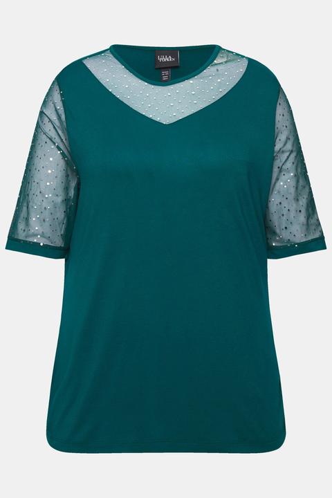 Actual product image Ulla Popken Sequined Mesh Sleeve Blouse (54)
