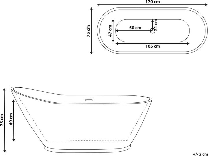 Actual product image Beliani Bath tub free-standing white oval 170 x 75 cm LONDRINA (170 l, 170 cm, 75 cm)