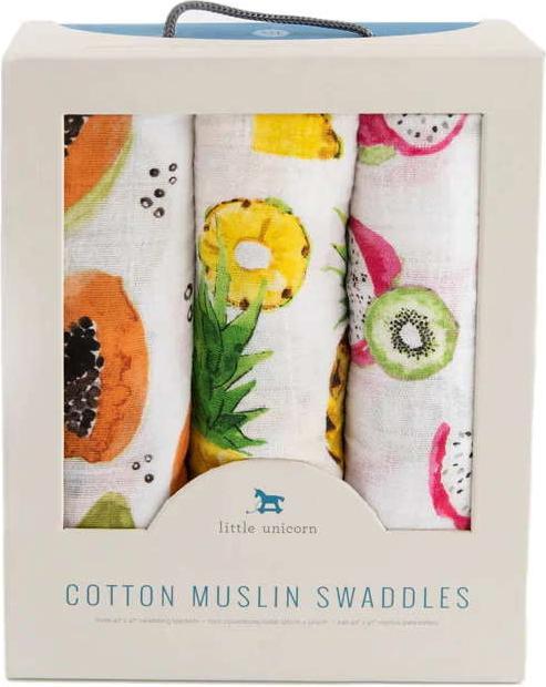 Actual product image little unicorn Cotton Muslin Swaddle 3 Pack - Tropical Fruit (120 cm, 120 cm)