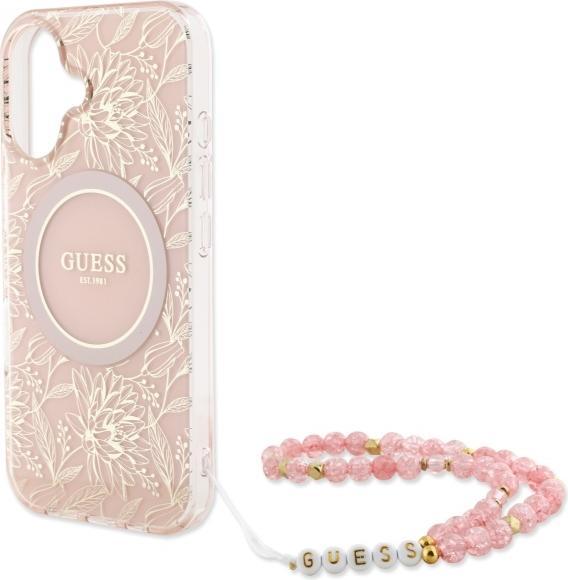 Actual product image Guess GUHMP16SHCPOFPP iPhone 16 6.1" różowy/pink hardcase IML Flowers Allover Electro With Pearl Str (Apple iPhone 16)