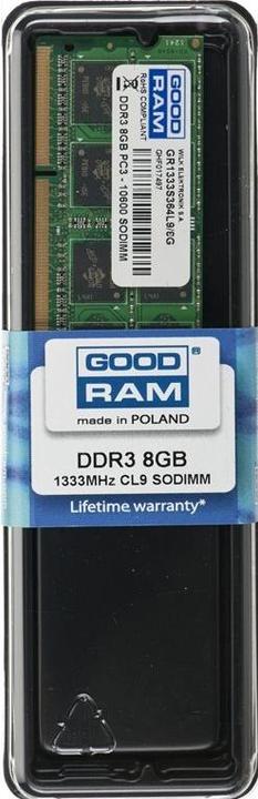 Image du produit Goodram DDR3 8 GB SO DIMM 204-PIN (1 x 8GB, 1333 MHz, RAM DDR3, SO-DIMM)