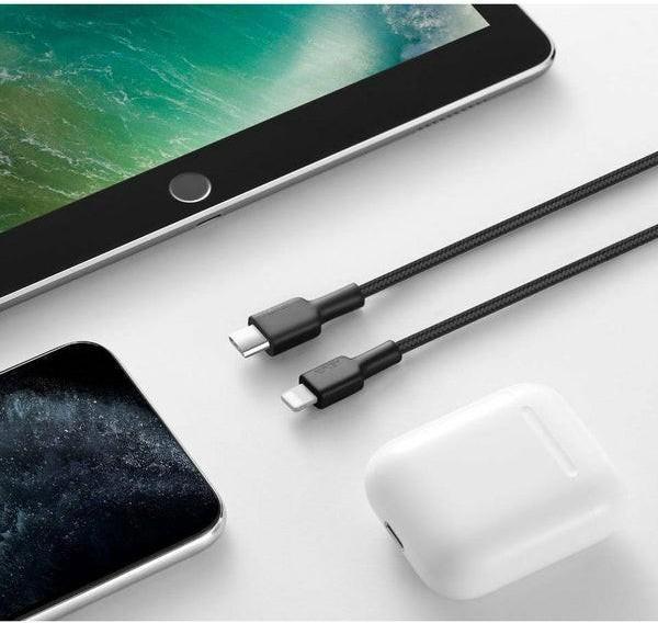 Immagine prodotto Aukey CB-CL02 Cavo Lightning-USB C in nylon nero | Alimentazione USB-PD | 1,2 m | Certificato Apple MFi (1.20 m, USB 3.2 Gen 1)