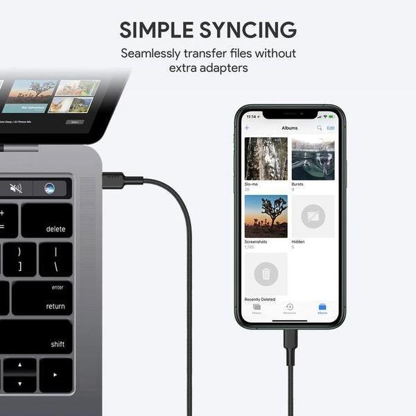 Immagine prodotto Aukey CB-CL02 Cavo Lightning-USB C in nylon nero | Alimentazione USB-PD | 1,2 m | Certificato Apple MFi (1.20 m, USB 3.2 Gen 1)