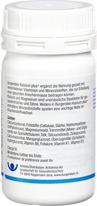 Nährwerte und Zutaten Burgerstein Kalzium Plus (120 Stück, Tabletten, 30 g)