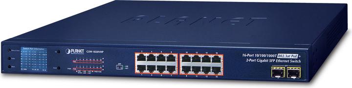 Produktbild Digitus Assmann/ 16Port 10/100/1000T PoE Switch 16-Port 10/100/1000T 802.3at PoE Switch + 2 Port Gigabit SFP (18 Ports)