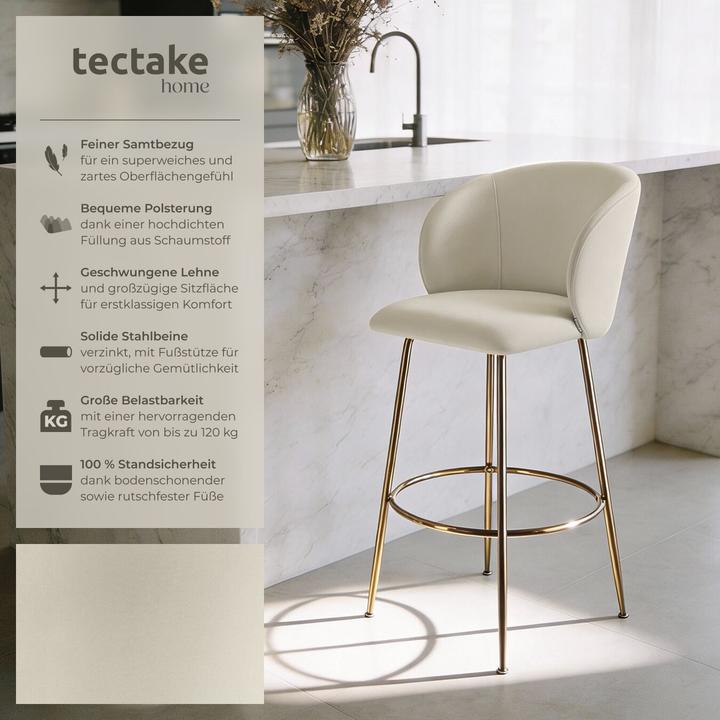Actual product image tectake Bar stool Luana, with backrest, velvet look