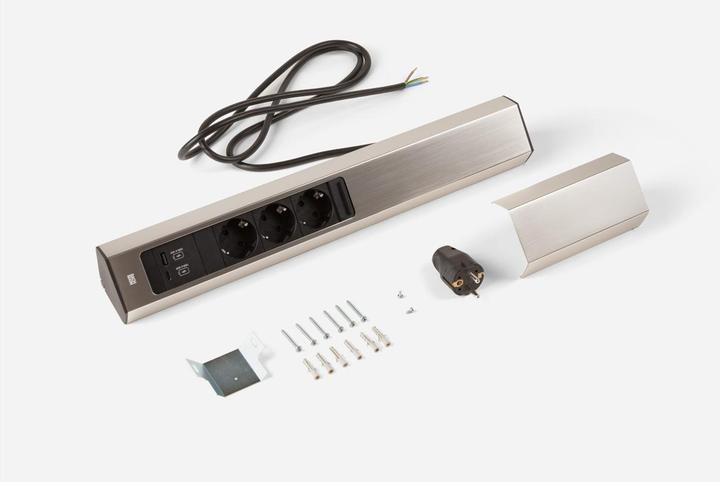 Image du produit Bachmann CASIA 2 3x prise de courant 1x USB-Charger A/C (932.006) aspect inox, long (3 x, CEE 7/3, 2 m)