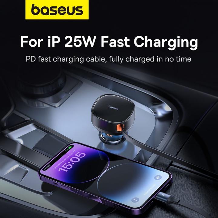 Image du produit Baseus Car Charger Enjoyment USB-C with USB-C cable and Lightning  60W