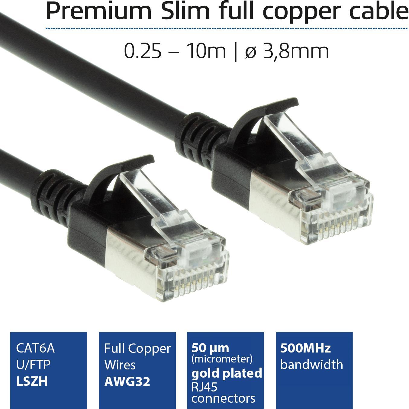 Thumbnail - ACT Black 2 meter LSZH U/FTP CAT6A datacenter slimline patch cable snagless with RJ45 connectors (U/FTP, CAT6a, 2 m), Ne...