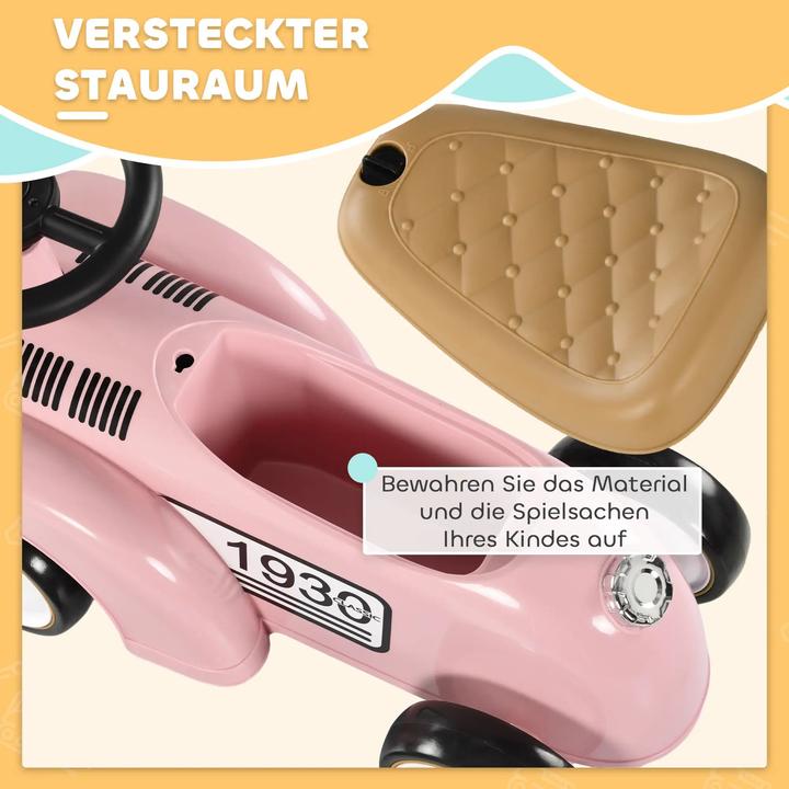 Actual product image Aiyaplay Kinder Rutschauto, Vintage-Design, versteckter Stauraum, Kippschutz, Hupe, 12-36 Monate in Rosa