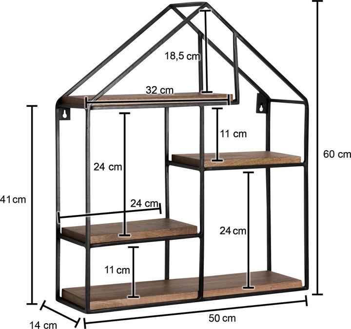 Actual product image FineBuy Wall Shelf FB92219 Metal Black (50 x 60 x 14 cm)