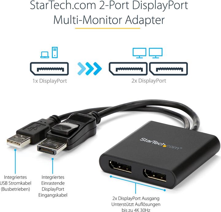 Produktbild StarTech Mst Hub - 2-Port Displayport (USB-A, 2 Ports)