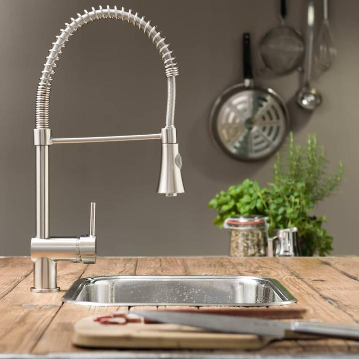 Actual product image Schütte Kitchen tap CORNWALL spiral spring sink mixer stainless steel look swivelling 79155