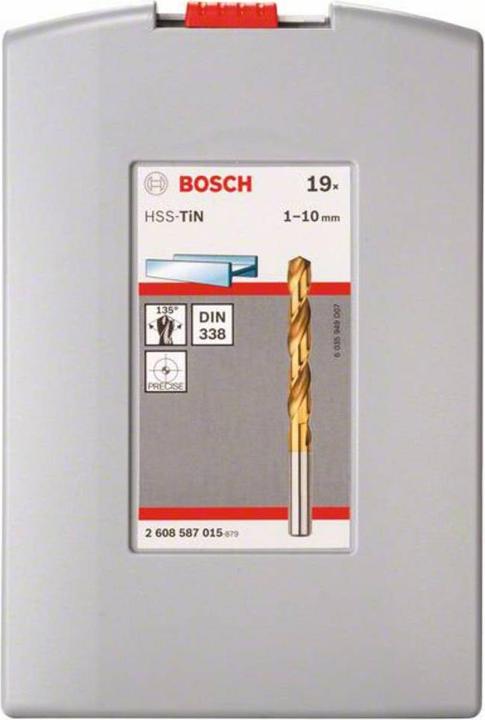 Immagine prodotto Bosch Professional Zubehör Set di punte per metallo HSS-TiN, ProBox, 19 pezzi (1 mm, 1,5 mm, 2 mm, 2,5 mm, 3 mm, 3,5 mm, 10 mm, 7 mm, 7,5 mm, 8 mm, 8,5 mm, 9 mm, 9,5 mm, 4 mm, 4,5 mm, 5 mm, 5,5 mm, 6 mm, 6,5 mm)