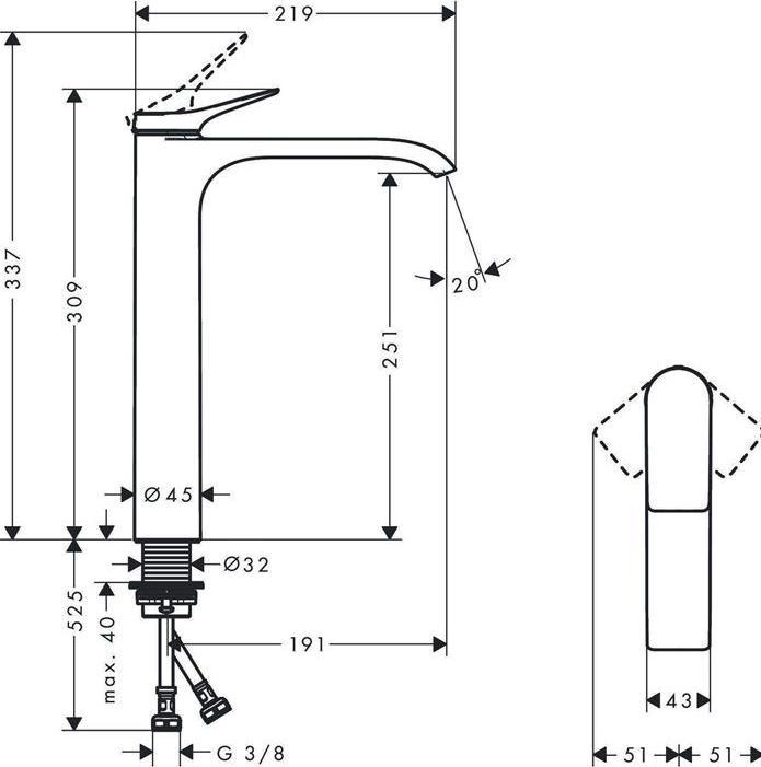 Actual product image hansgrohe HG EH-WT-MI VIVENIS 250 without pop-up waste matt black