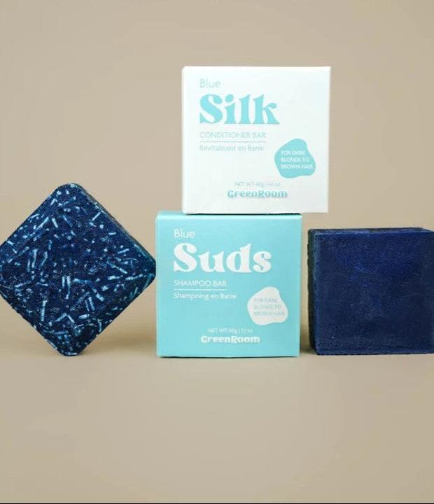 Actual product image Green Room Shampoo & Conditioner Set Color Correction Blue (Solid shampoo)