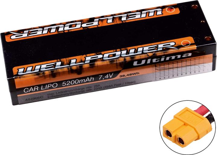 Produktbild Wellpower lipo akku ultima car 5200 mah / 7,4 volt 2s 45/90c ch5 mit xt-60 stecker (7.40 V, 5200 mAh)