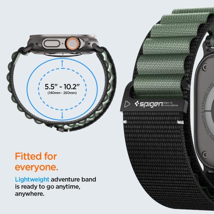 Produktbild Spigen Armband WBF1 Armband für Apple Watch 44 / 45 / 46 / 49 mm - Schwarz und Grün (49 mm, Fabric, Nylon)