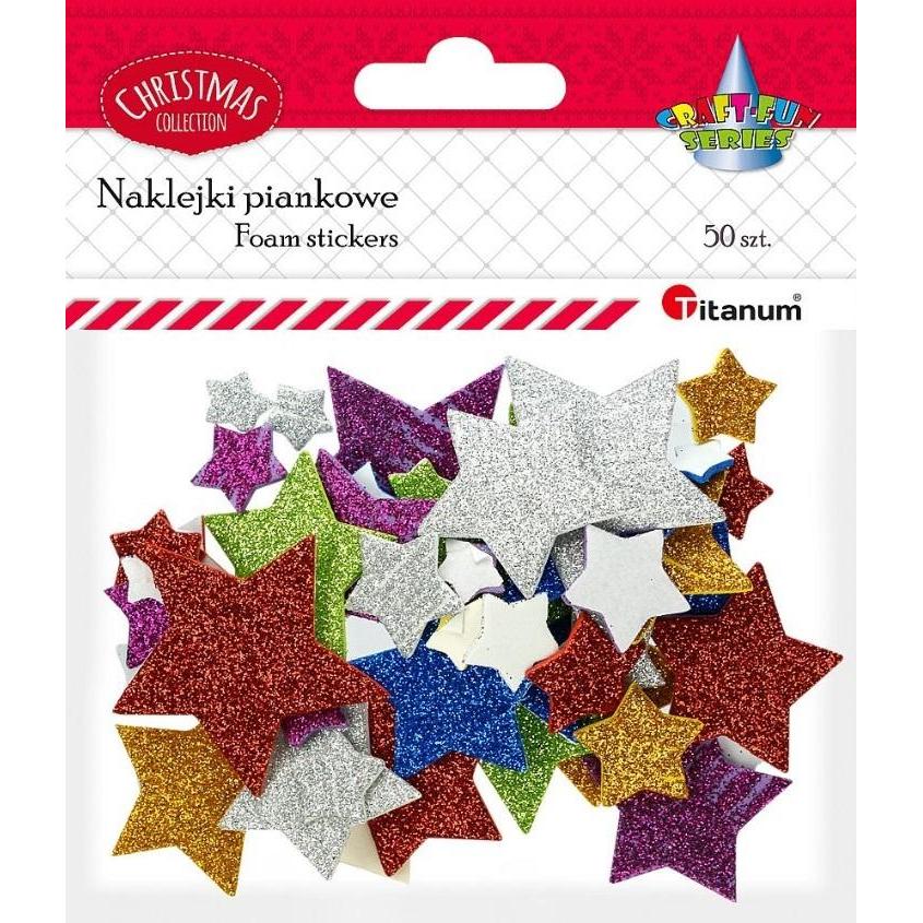 Titanum, Sticker, Glitzersterne Schaumstoffaufkleber, Mix, 50 Stk.