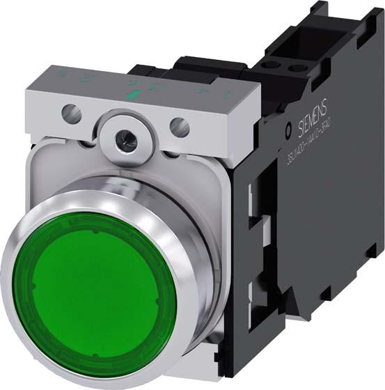 Produktbild Siemens Drucktaster 1f gn rnd Ř22mm 1S 1Ö 1W 3SU1152-0AB40-3FA0