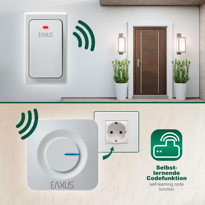 Actual product image Eaxus Doorbell with one receiver, LED light, IP44, battery-free