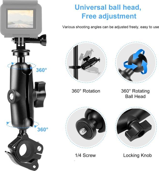Puluz Motorcycle O-Clip Quick Release Clamp Handlebar Mount Holder for GoPro and Other Cameras (Black)