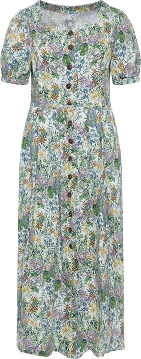 Produktbild Ulla Popken Midikleid, Blüten, Leinenmix, Rundhals, Puff-Halbarm (48)