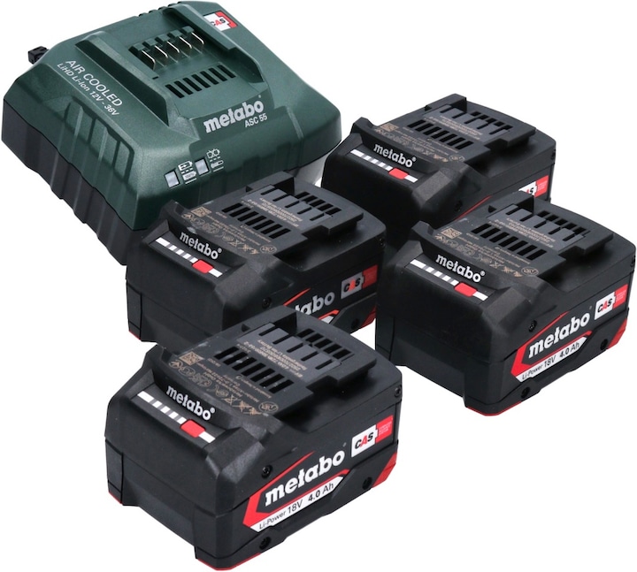 Produktbild Metabo Basis Set 4x Li-Power Akkupack 18 V 4,0 Ah CAS Li-Ion Akku ( 4x 625027000 ) + ASC 55 Ladegerä (18 V)