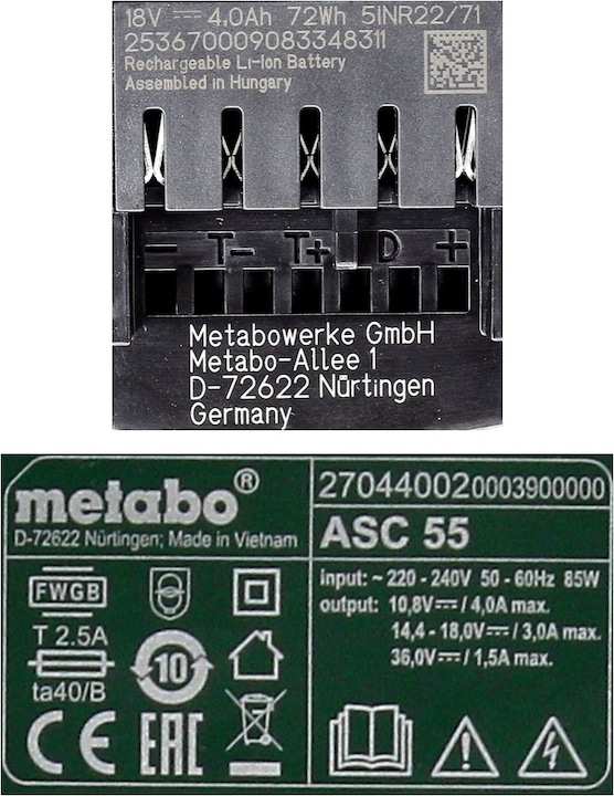 Actual product image Metabo Battery base set 18V with 2x battery LiHD 4,0Ah + charger ASC 55 ( 685163380 ) (18 V)