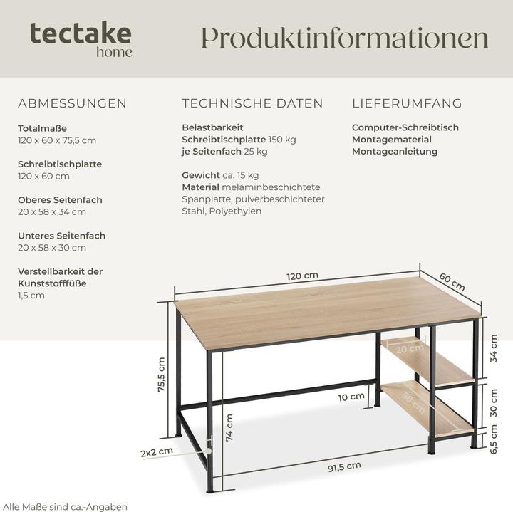 Immagine prodotto tectake Canton (120 x 60 x 75.50 cm)
