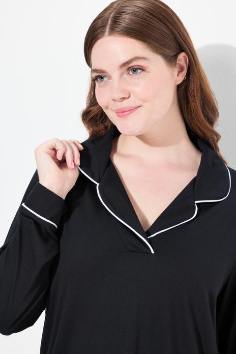 Actual product image Ulla Popken Contrast Piping Lapel Collar Pajama Set (54)