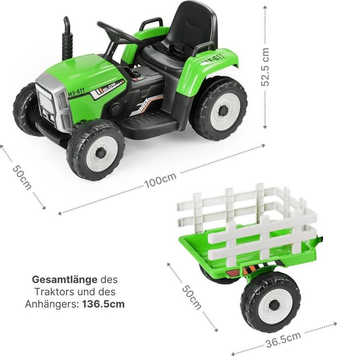 Actual product image Hermex Elektro-Traktor für Kinder Elektroauto mit Anhänger Kinderfahrzeug (12 V)