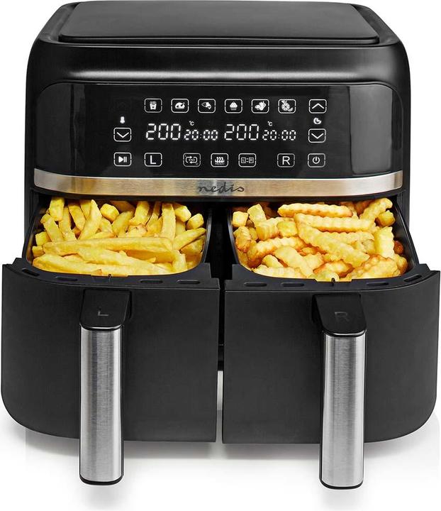 Actual product image Nedis Hot Air Fryer | 2x3.8 l | Timer: 60 min | Digital | Black