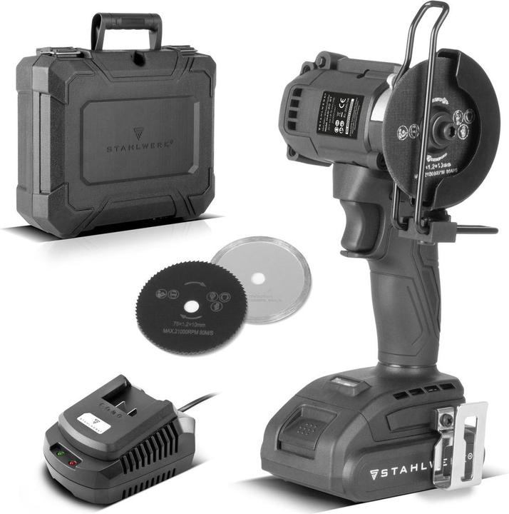 Produktbild Stahlwerk Mini-Akku-Winkelschleifer MAW-20 ST – 2 Ah Akku, leistungsstarker Handwinkelschleifer (76 mm)