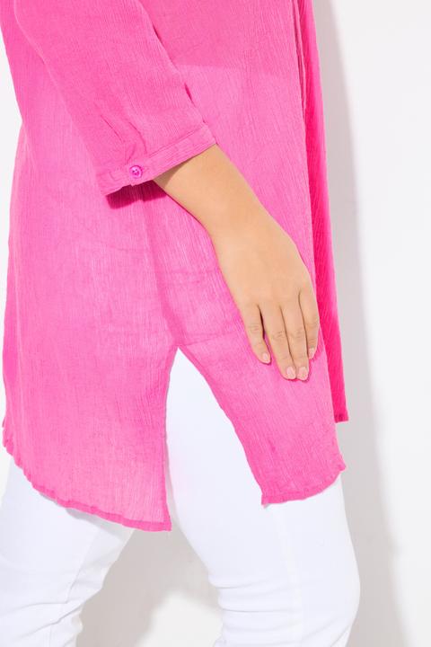 Produktbild Ulla Popken Longbluse, Krepp, Stehkragen, V-Ausschnitt, 3/4-Arm (54)